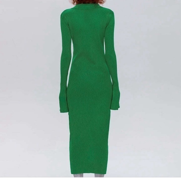 Micas Green Rib Knitted Collared Button Strips Flared Dress Size Large RefI027 - Picture 8 of 17